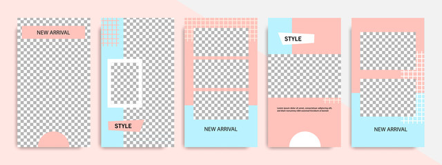 Minimal modern geometric stripe line stories layout template banner for social media promotional ads and product catalog in peach and blue color