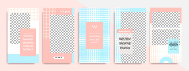 Minimal modern geometric stripe line stories layout template banner for social media promotional ads and product catalog in peach and blue color