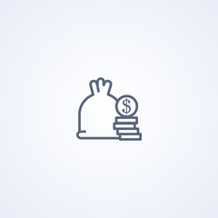 Money bag, vector best gray line icon