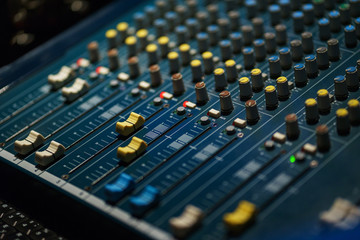 Modern sound mixing console for the sound engineer while working at the event. 