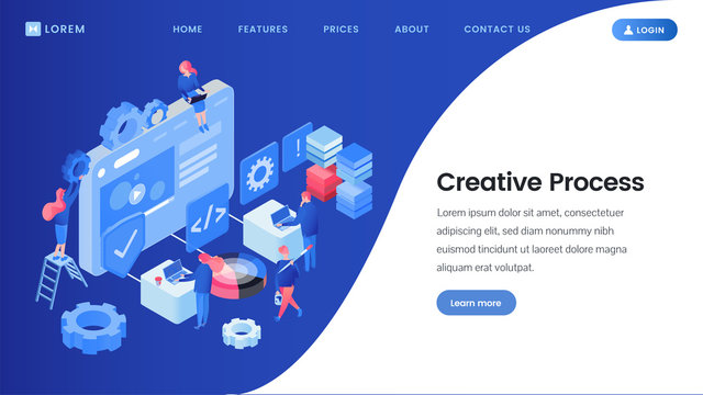 Creative process landing page isometric template