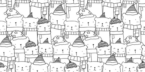 Pattern seamless with hand drawn cute bear family in black and white color. Kawaii bear background for kid fabric pattern, baby wallpaper, nursery, wrapping paper, scrapbook and packaging design