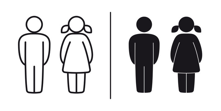 Vector Figurines Man And Woman Outline And Black. WC - Toilet Figure. Isolated On White Background.