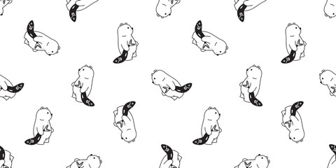 Bear seamless pattern polar bear vector fish salmon cartoon scarf isolated tile wallpaper repeat background illustration doodle