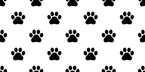 Fototapeta premium Dog Paw seamless vector footprint pattern kitten puppy tile background repeat wallpaper isolated illustration