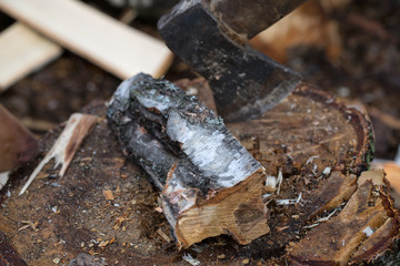 Chop wood with an ax