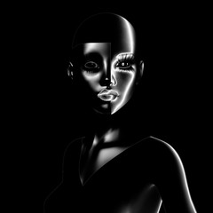 Digital 3D Illustration of a Female in Black and White