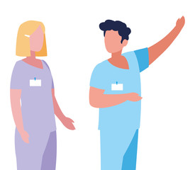 couple medicine workers with uniform characters