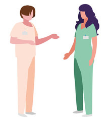 couple medicine workers with uniform characters