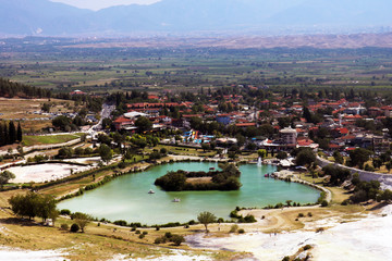 Fototapeta premium Stunning view of Pamukkale. Pamukkale Natural Park or Cotton Castle Natural Park, Turkey. 
