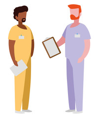 interracial male medicine workers with uniforms