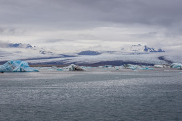 Glacier tongue seen from Lake Jokulsarlon, part of Vatnajokull Park in Iceland