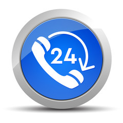 24 hours open phone rotate arrow icon blue round button illustration