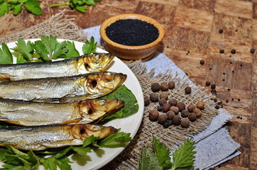 Fish of cold smoking on a table