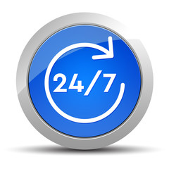 24/7 rotate arrow icon blue round button illustration