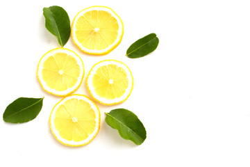 fresh lemon and leaves isolated on  white background