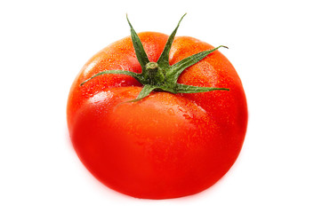 One ripe juicy tomato isolated on white background