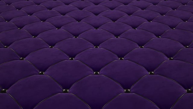 3D animation of the flight over a purple quilted velvet surface with black drawstrings. Looped video