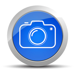 Camera icon blue round button illustration