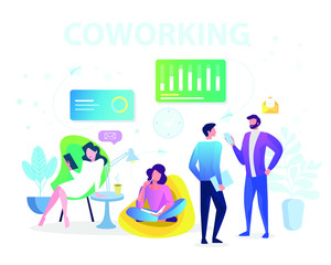 Fototapeta na wymiar Coworking space, business team concept illustration, perfect for web design, banner, mobile app, landing page, vector flat design