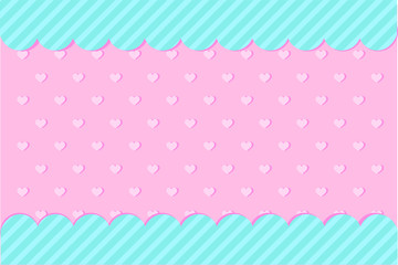 Set of vector background with hearts and dots for invitation card. Candy shop showcase frame. Pink, turquoise backdrop for gender reveal, baby shower, little princess birthday lol party. Girlish style