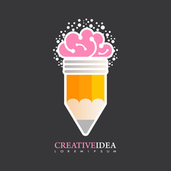 Creative brain Idea concept background design. Pencil-light. Battery of ideas, creative tool. Vector illustration