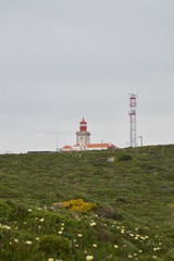 Magnificent Lighthouse On The Cliff At Cabo De La Roca In Sintra. Nature, architecture, history. April 13, 2014. Cabo De La Roca, Sintra, Lisbon, Portugal.