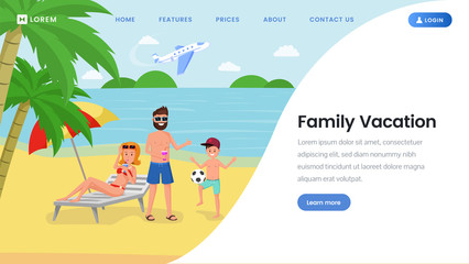 Family vacation landing page vector template