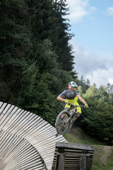 Free rider jumping in bike park, Saalfelden, Tyrol, Austria