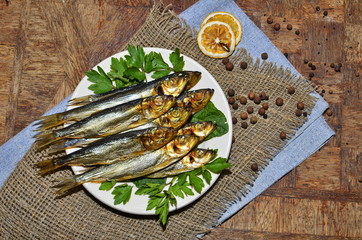 Fish of cold smoking on a table