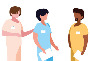 interracial group medicine workers with uniform characters