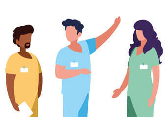 interracial group medicine workers with uniform characters