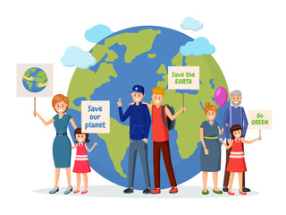 Environmental activists with posters flat illustration