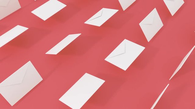 3d render animation of postal letter rotating on different color surface. 4k seamless loop footage. 