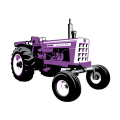 Purple Tractor. Farm Machine. Retro machine. Stock Vector Illustration.