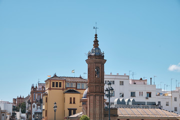 April 2019 view of Seville in a sunny day - Spain capital of Andalusia - Triana man .