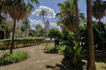 Fototapeta na wymiar view of gardens in the Lope de Vega Theatre in María Luisa Park in Seville, Spain.