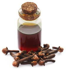 Fresh clove with oil in a jar