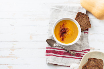 Pumpkin soup with sun dried tomatoes