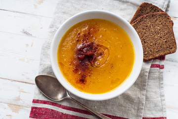 Pumpkin soup with sun dried tomatoes