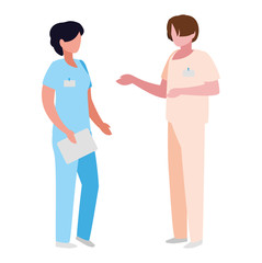 Obraz premium couple medicine workers with uniform characters