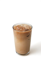 Ice coffee in a glass white background