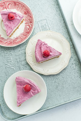 Raw cashew cake with raspberries. Sugar, milk and gluten-free dessert