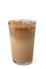 Ice coffee in a glass white background