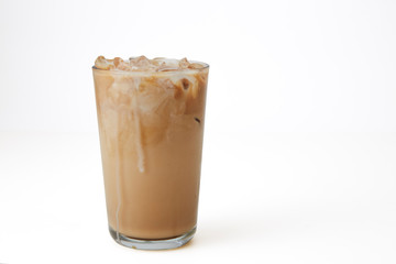 Ice coffee in a glass white background