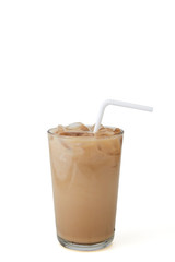 Ice coffee in a glass white background