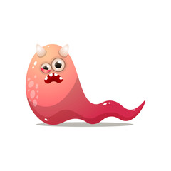 Red slimy monster with one closed eye and white horns