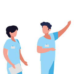 couple medicine workers with uniform characters