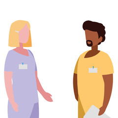 interracial couple medicine workers with uniform characters