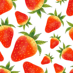 Seamless pattern with strawberries on white background